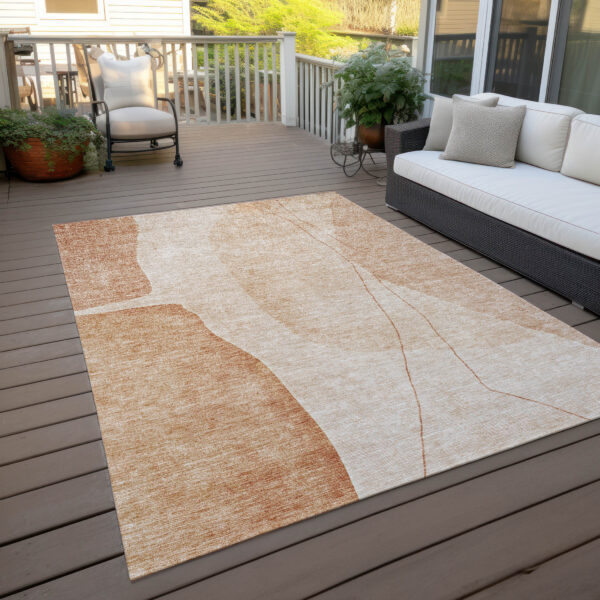10' X 14' Terra Cotta Orange And Copper Abstract Washable Indoor Outdoor Area Rug