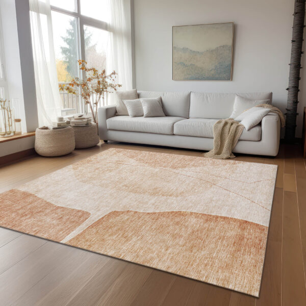 10' X 14' Terra Cotta Orange And Copper Abstract Washable Indoor Outdoor Area Rug