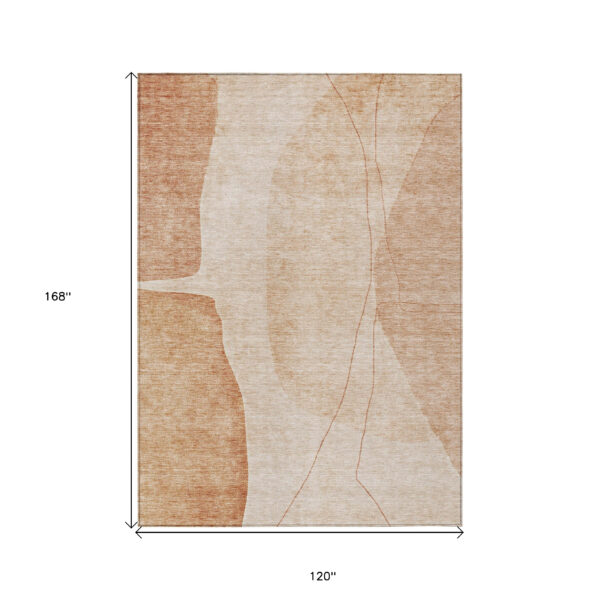 10' X 14' Terra Cotta Orange And Copper Abstract Washable Indoor Outdoor Area Rug