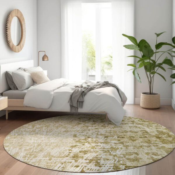 8' Taupe Beige And Ivory Round Abstract Washable Indoor Outdoor Area Rug