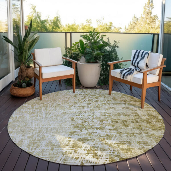 8' Taupe Beige And Ivory Round Abstract Washable Indoor Outdoor Area Rug