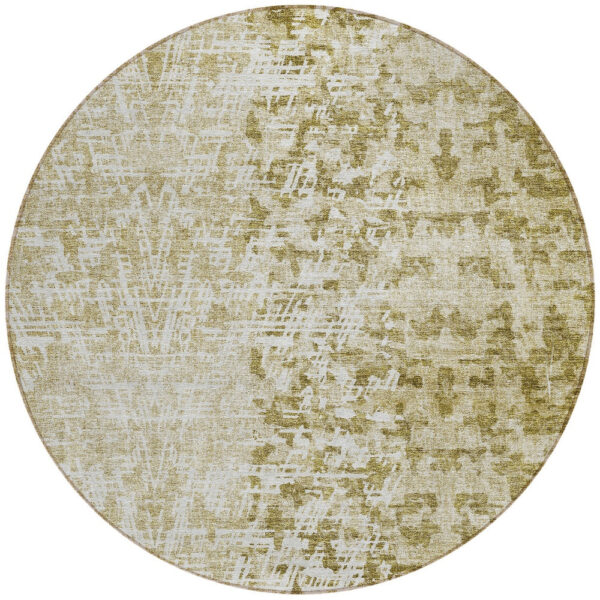 8' Taupe Beige And Ivory Round Abstract Washable Indoor Outdoor Area Rug