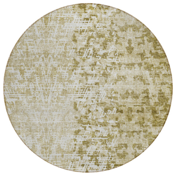 8' Taupe Beige And Ivory Round Abstract Washable Indoor Outdoor Area Rug