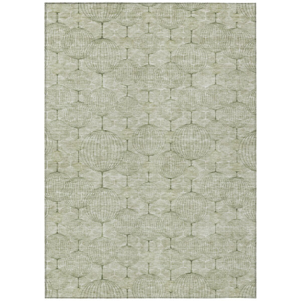 3' X 5' Artichoke Green And Ivory Geometric Washable Indoor Outdoor Area Rug
