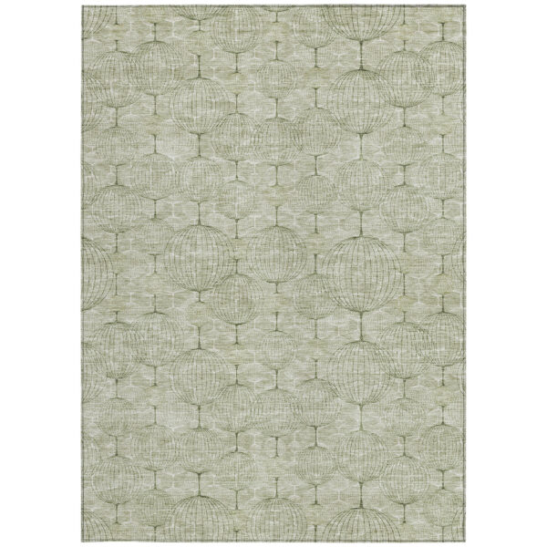 3' X 5' Artichoke Green And Ivory Geometric Washable Indoor Outdoor Area Rug