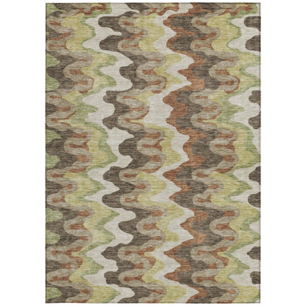 8' X 10' Chocolate Copper And Artichoke Green Abstract Washable Indoor Outdoor Area Rug