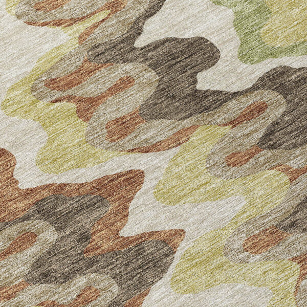 8' X 10' Chocolate Copper And Artichoke Green Abstract Washable Indoor Outdoor Area Rug
