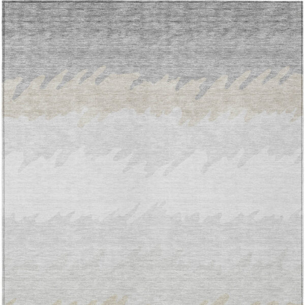 9' X 12' Silver Gray And Beige Striped Washable Indoor Outdoor Area Rug