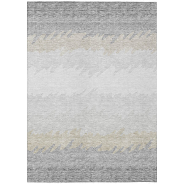 9' X 12' Silver Gray And Beige Striped Washable Indoor Outdoor Area Rug