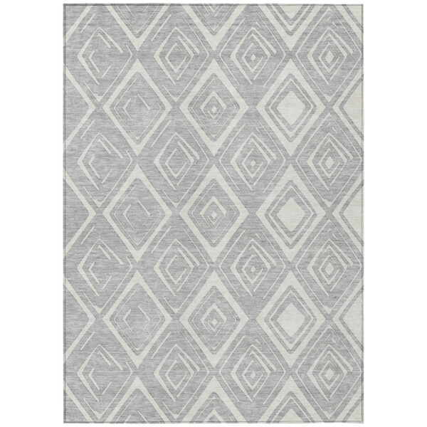8' X 10' Silver And Ivory Geometric Washable Indoor Outdoor Area Rug