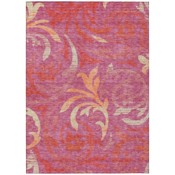 8' X 10' Blush Orange And Ivory Floral Washable Indoor Outdoor Area Rug
