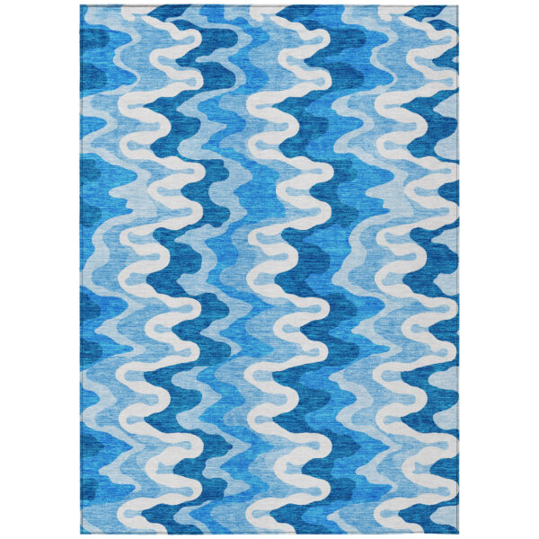 5' X 8' Sky Blue Denim Blue And Ivory Abstract Washable Indoor Outdoor Area Rug