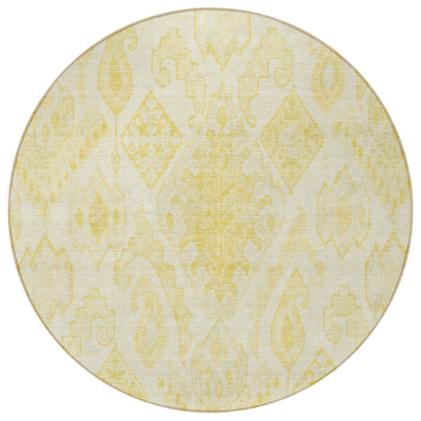 8' Gold Ivory And Beige Round Moroccan Washable Indoor Outdoor Area Rug
