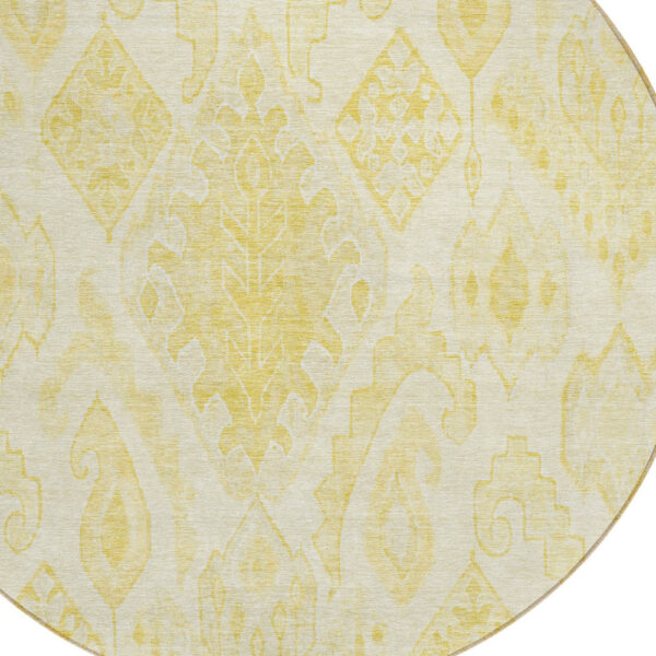 8' Gold Ivory And Beige Round Moroccan Washable Indoor Outdoor Area Rug