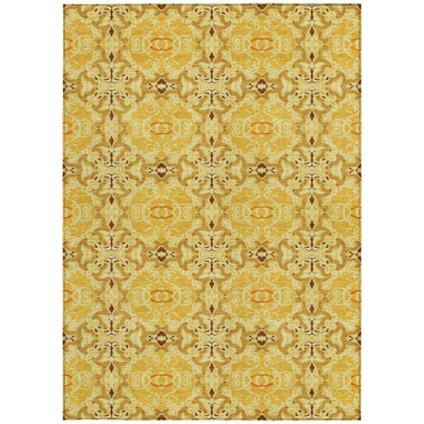 5' X 8' Orange Copper And Gold Medallion Washable Indoor Outdoor Area Rug