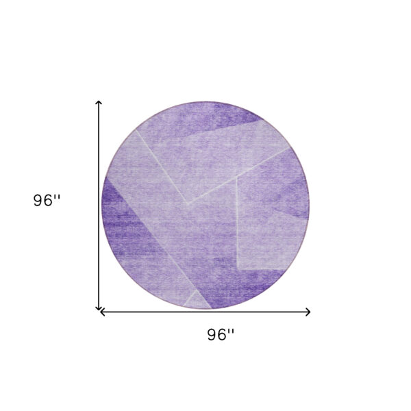 8' Purple And Ivory Round Abstract Washable Indoor Outdoor Area Rug