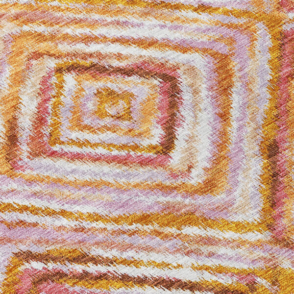 8' Orange Copper And Gold Round Geometric Washable Indoor Outdoor Area Rug