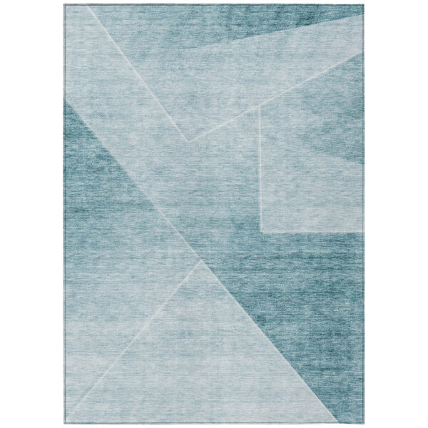 10' X 14' Teal Blue And Aqua Abstract Washable Indoor Outdoor Area Rug