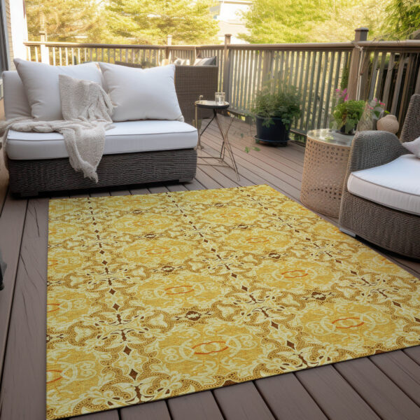 5' X 8' Orange Copper And Gold Medallion Washable Indoor Outdoor Area Rug