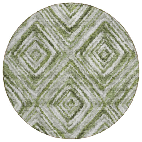 8' Artichoke Green Green And Sage Round Geometric Washable Indoor Outdoor Area Rug