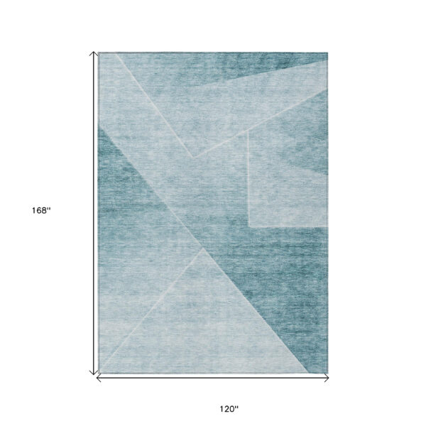 10' X 14' Teal Blue And Aqua Abstract Washable Indoor Outdoor Area Rug