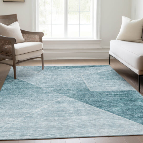 10' X 14' Teal Blue And Aqua Abstract Washable Indoor Outdoor Area Rug