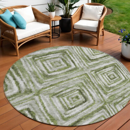 8' Artichoke Green Green And Sage Round Geometric Washable Indoor Outdoor Area Rug