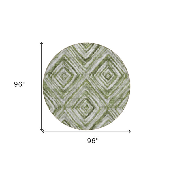 8' Artichoke Green Green And Sage Round Geometric Washable Indoor Outdoor Area Rug