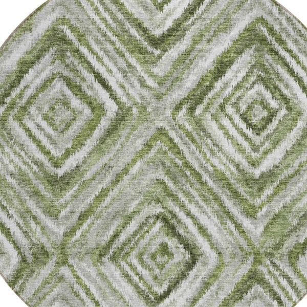 8' Artichoke Green Green And Sage Round Geometric Washable Indoor Outdoor Area Rug