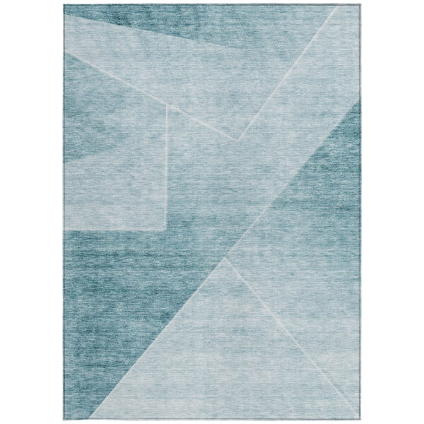 10' X 14' Teal Blue And Aqua Abstract Washable Indoor Outdoor Area Rug