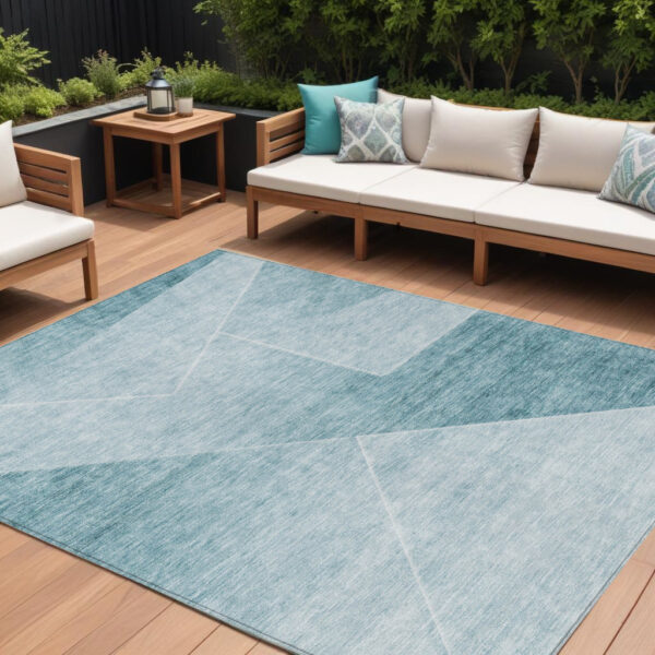 10' X 14' Teal Blue And Aqua Abstract Washable Indoor Outdoor Area Rug