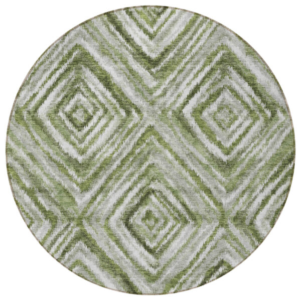 8' Artichoke Green Green And Sage Round Geometric Washable Indoor Outdoor Area Rug