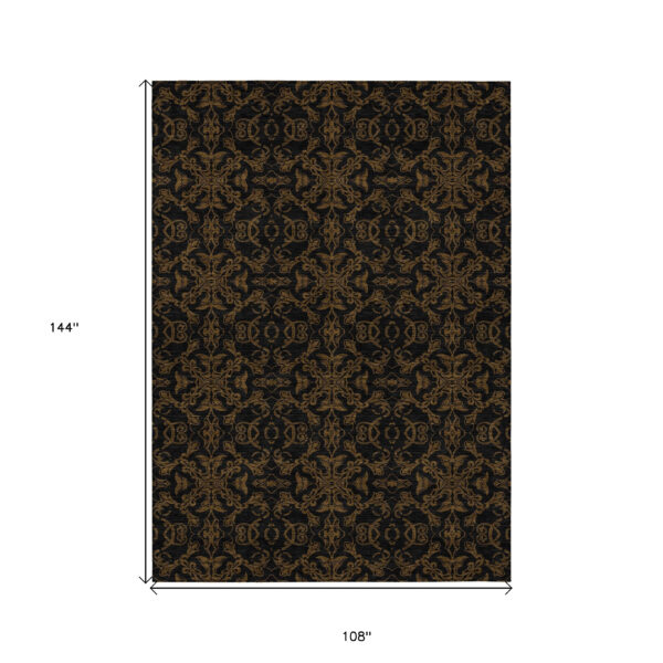 9' X 12' Brown And Black Medallion Washable Indoor Outdoor Area Rug