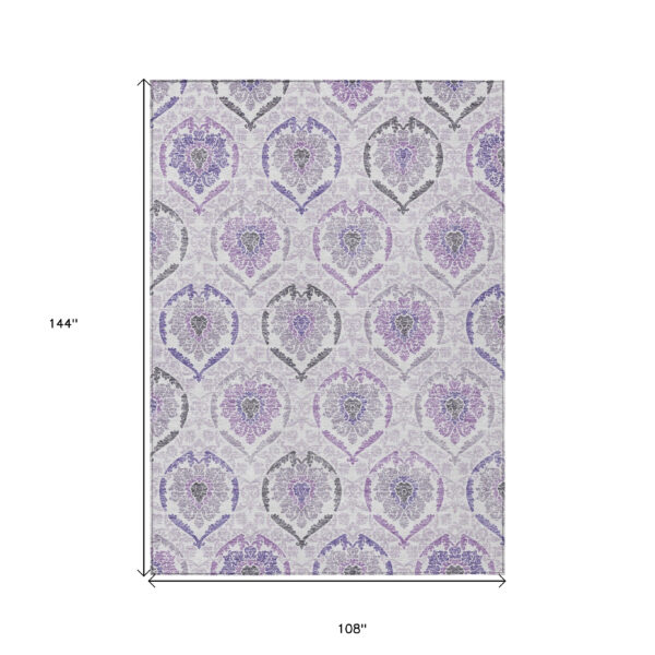 9' X 12' Purple Lavender And Gray Medallion Washable Indoor Outdoor Area Rug