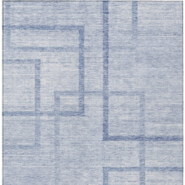 3' X 5' Sky Blue And Denim Blue Geometric Washable Indoor Outdoor Area Rug