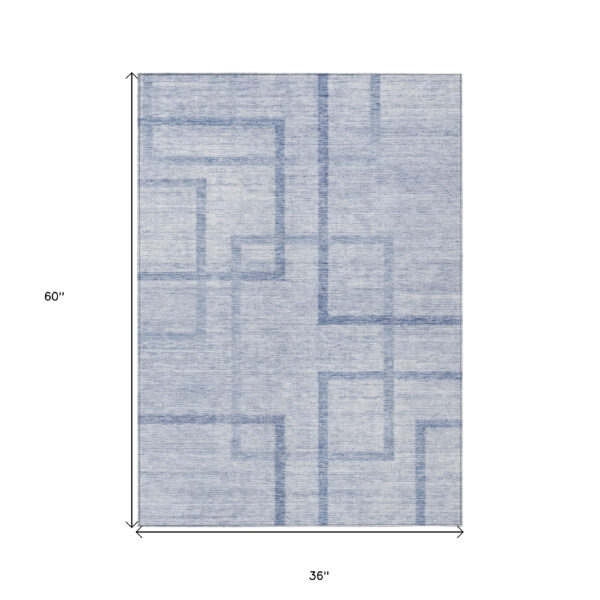 3' X 5' Sky Blue And Denim Blue Geometric Washable Indoor Outdoor Area Rug