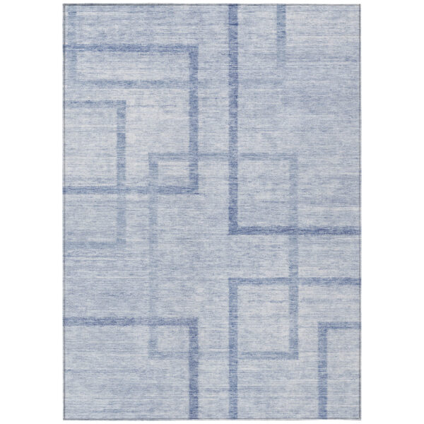 3' X 5' Sky Blue And Denim Blue Geometric Washable Indoor Outdoor Area Rug
