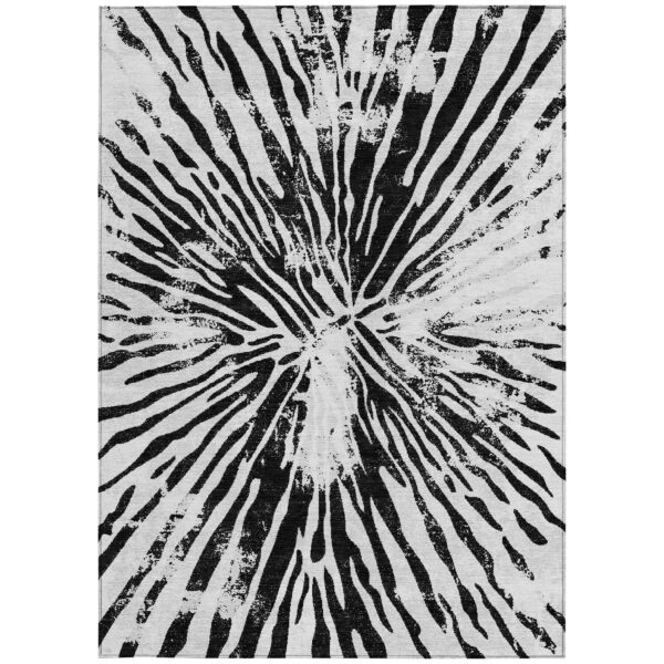 8' X 10' Ivory Black And Gray Abstract Washable Indoor Outdoor Area Rug
