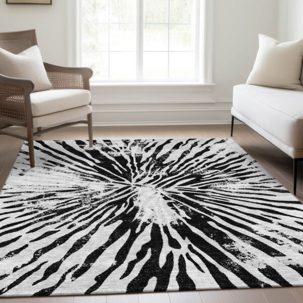 8' X 10' Ivory Black And Gray Abstract Washable Indoor Outdoor Area Rug