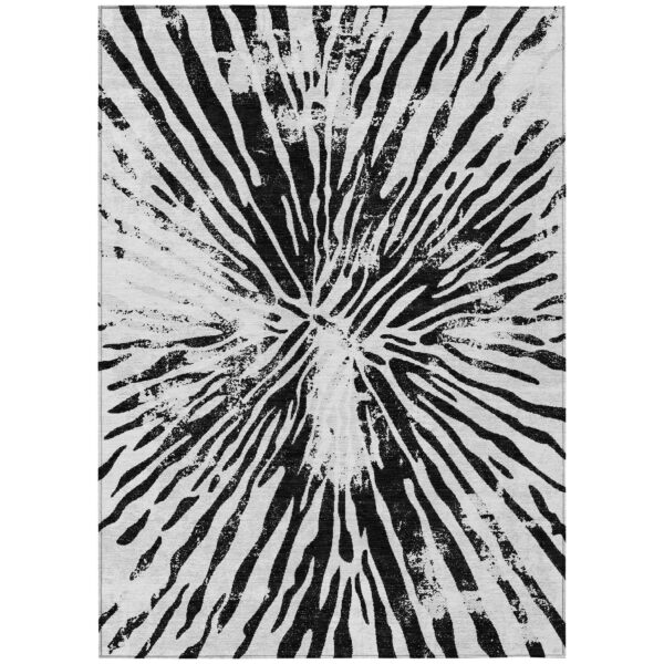 8' X 10' Ivory Black And Gray Abstract Washable Indoor Outdoor Area Rug