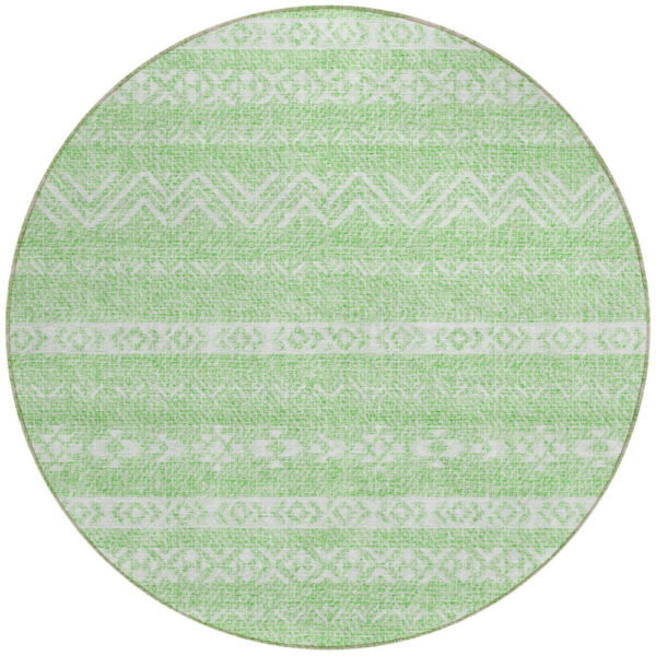 8' Lime Green And Green Round Southwestern Washable Indoor Outdoor Area Rug