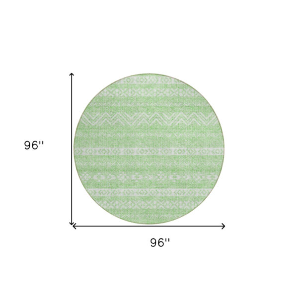 8' Lime Green And Green Round Southwestern Washable Indoor Outdoor Area Rug