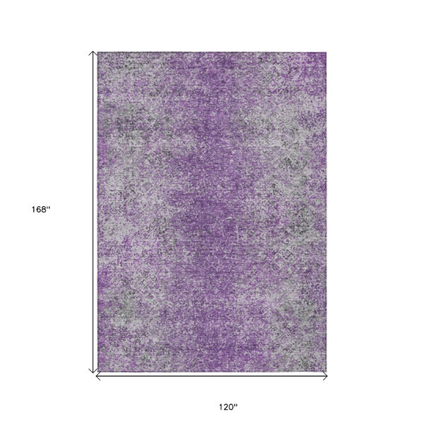 10' X 14' Plum Purple And Silver Oriental Washable Indoor Outdoor Area Rug