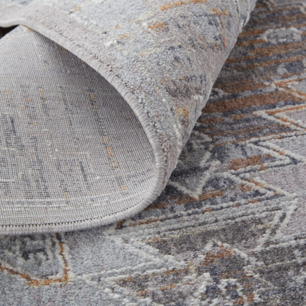 5' X 8' Gray Orange And Blue Geometric Power Loom Distressed Stain Resistant Area Rug