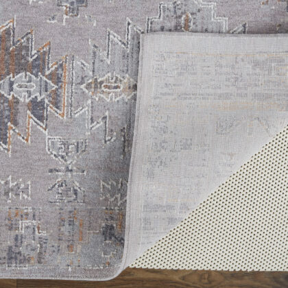 5' X 8' Gray Orange And Blue Geometric Power Loom Distressed Stain Resistant Area Rug