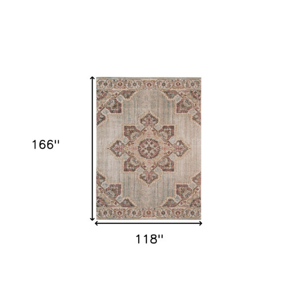 10' x 14' Beige Medallion Power Loom Area Rug With Fringe
