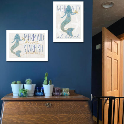 Set Of Two Two Mermaids 1 White Framed Print Wall Art