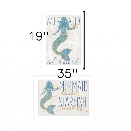 Set Of Two Two Mermaids 1 White Framed Print Wall Art