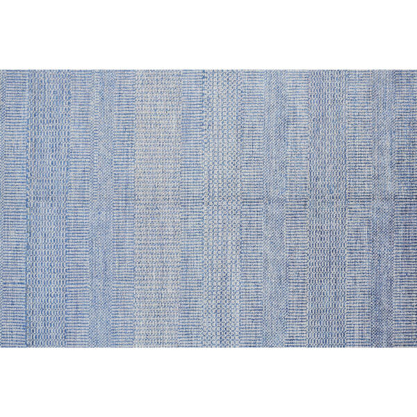 8' x 10' Blue and Silver Wool Striped Hand KNotted Area Rug