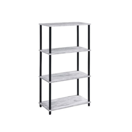 Antiqued White Metal Four Tier Etagere Bookcase